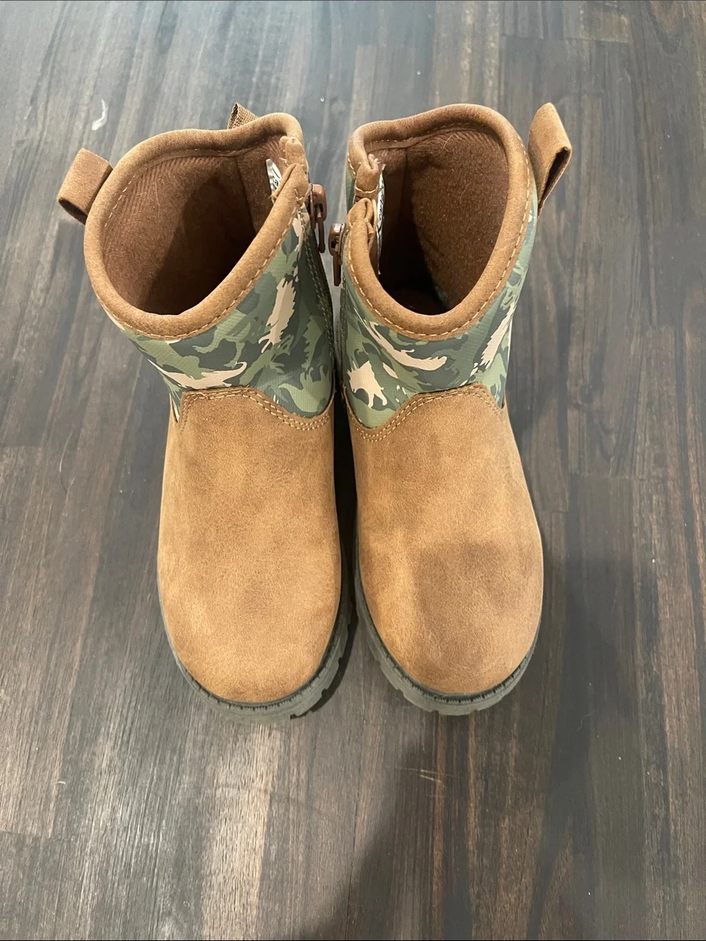 Kids Camouflage Dino Boots in Brown and Green